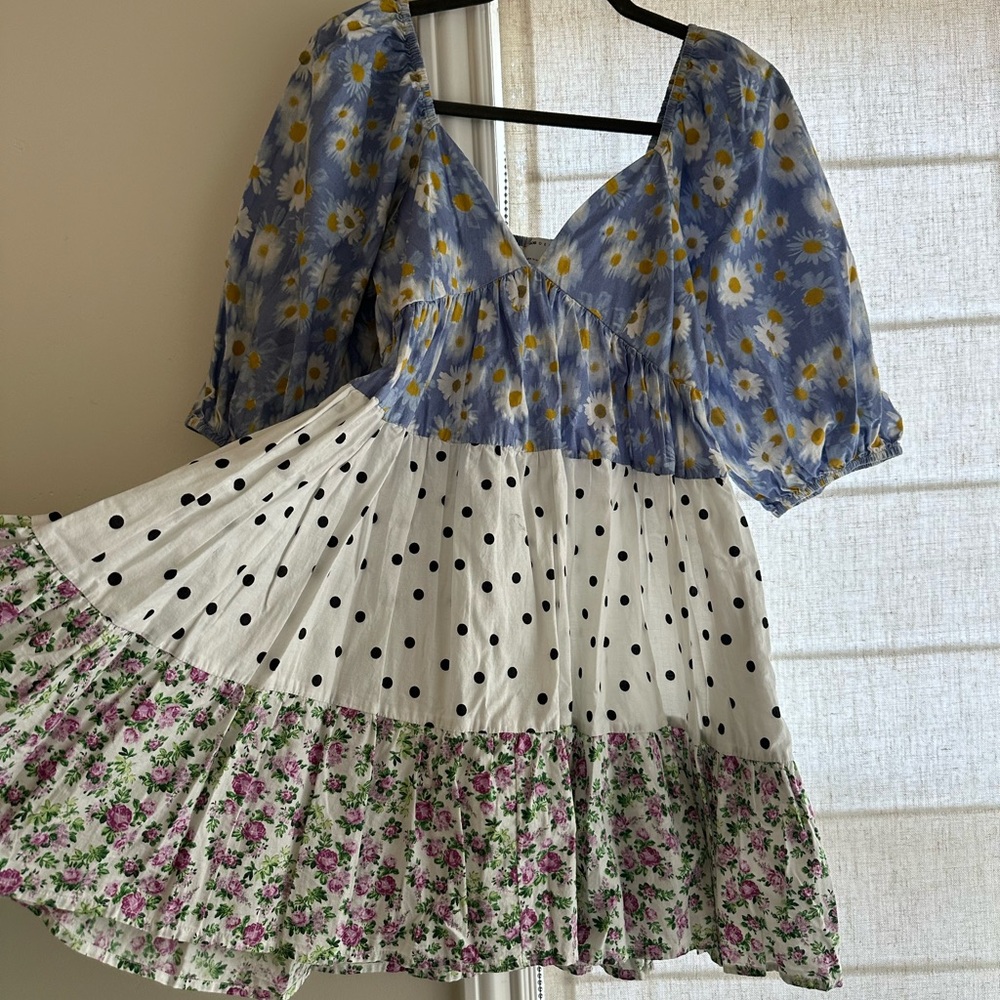 ASOS Design Prurple and White Tiered Mini Babydoll Dress